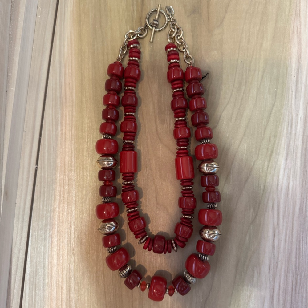 Vintage Chaps chunky red and silver beaded necklace
